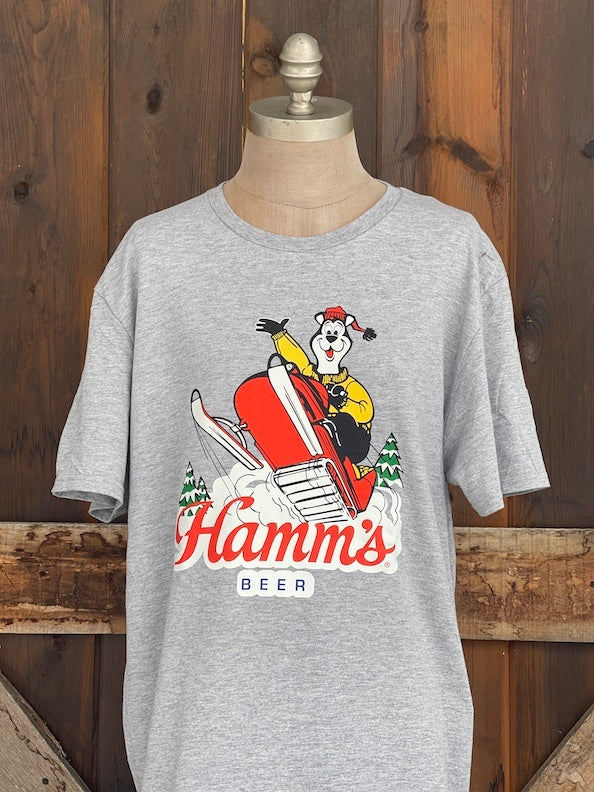 Hamm's Snowmobile Bear Tee- Heather Grey