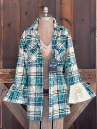 Thumbnail for Flared Sleeve Flannel- FLY AWAY