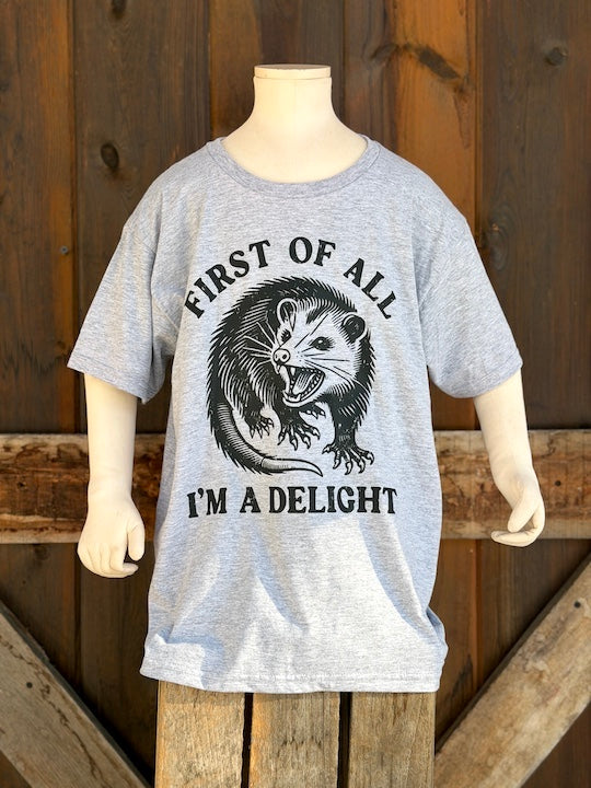 YOUTH SIZE I'm a Delight Tee- Heather Grey