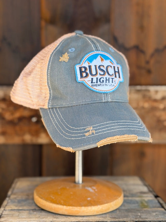 Busch Light Beer Snapback Hat- Distressed Sky Blue