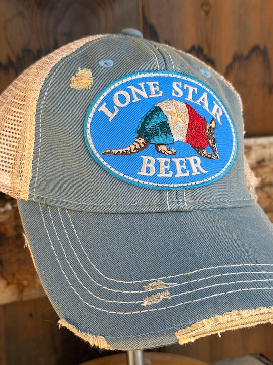 Lone Star Beer Armadillo Logo Hat- Distressed Sky Blue