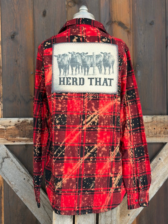 Herd That Art Flannel- Distressed Red Plaid