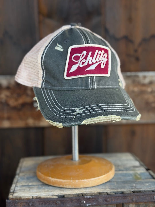 Schlitz Beer Hat- Distressed Black Snapback