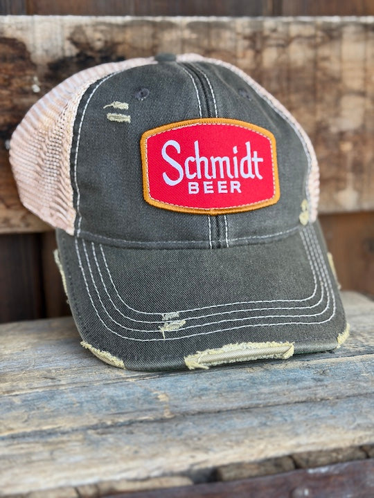 Schmidt Beer Hat- Distressed Black Snapback
