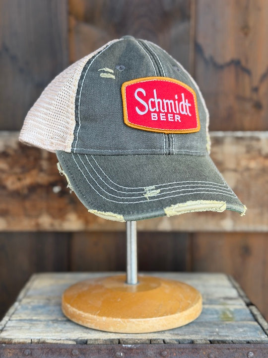 Schmidt Beer Hat- Distressed Black Snapback