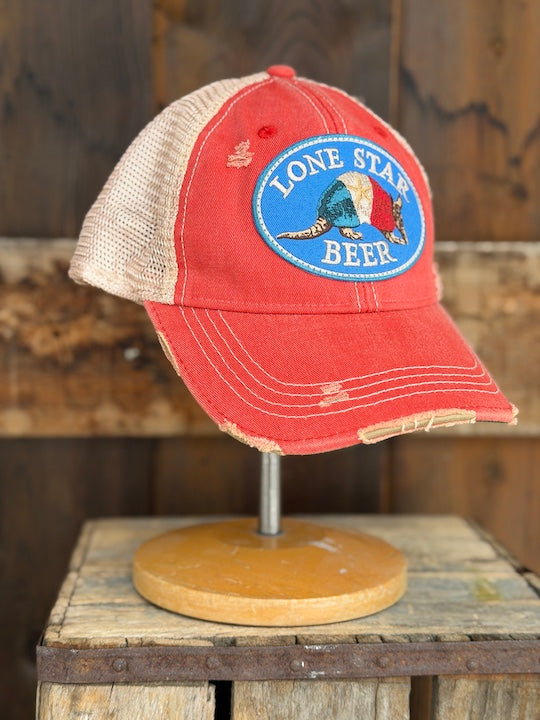 Lone Star Beer Armadillo Logo Hat- Distressed  Red