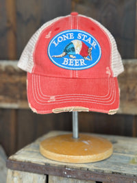 Thumbnail for Lone Star Beer Armadillo Logo Hat- Distressed  Red
