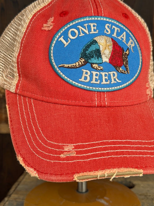 Lone Star Beer Armadillo Logo Hat- Distressed  Red