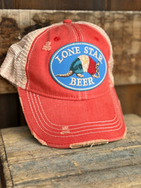 Thumbnail for Lone Star Beer Armadillo Logo Hat- Distressed  Red