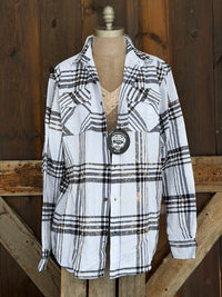 Thumbnail for Goat Gang Art Flannel Angry Minnow- White/ Black/ Plaid