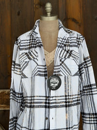 Thumbnail for Goat Gang Art Flannel Angry Minnow- White/ Black/ Plaid