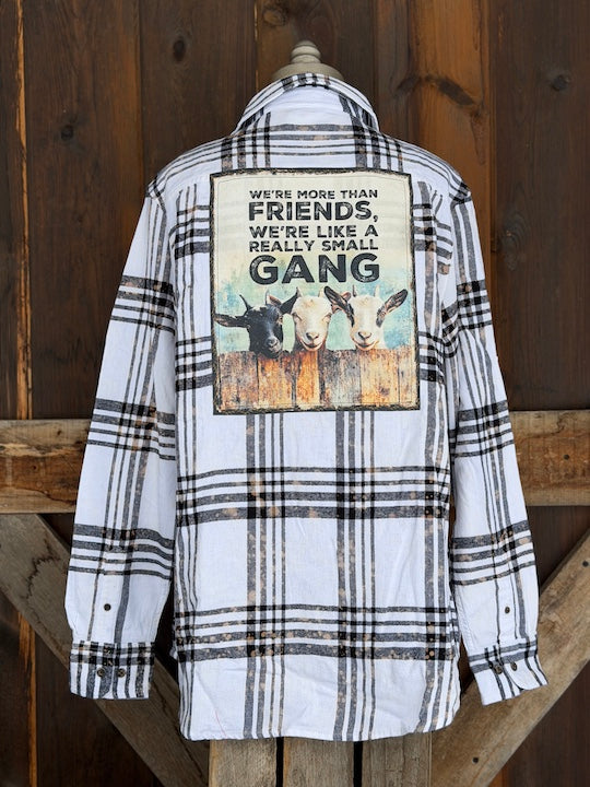 Goat Gang Art Flannel Angry Minnow- White/ Black/ Plaid