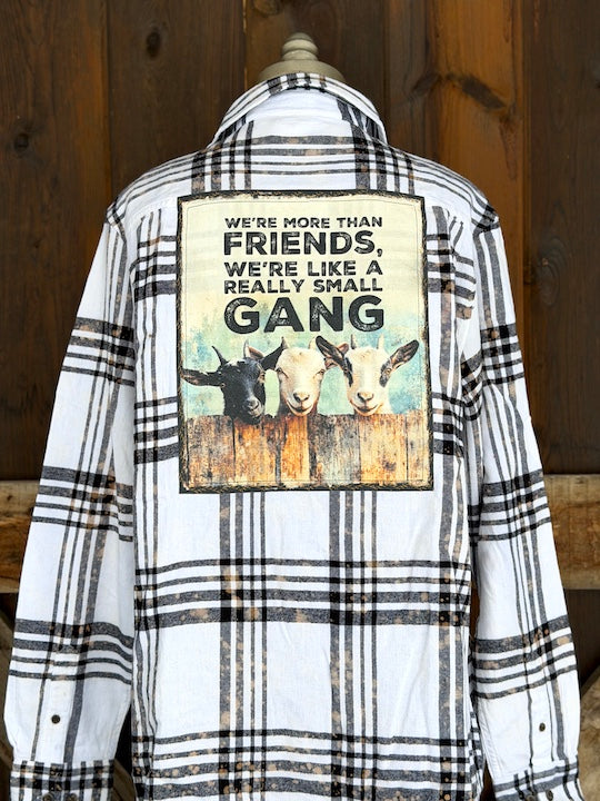 Goat Gang Art Flannel Angry Minnow- White/ Black/ Plaid