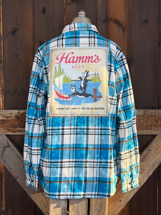 Hamm's Sailboat Bear Art Flannel Distressed Lakes Blue