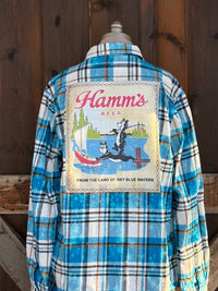 Thumbnail for Hamm's Sailboat Bear Art Flannel Distressed Lakes Blue