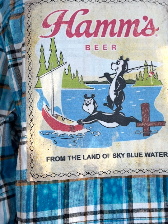 Hamm's Sailboat Bear Art Flannel Distressed Lakes Blue