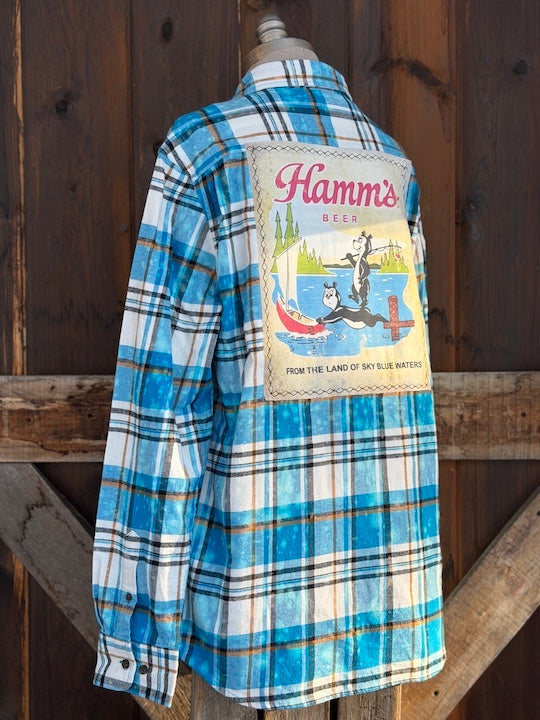 Hamm's Sailboat Bear Art Flannel Distressed Lakes Blue
