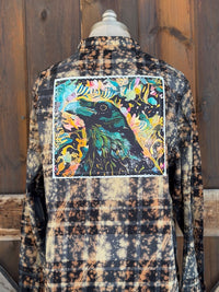 Thumbnail for Mystic Raven Art Flannel- Distressed Black Angry Minnow