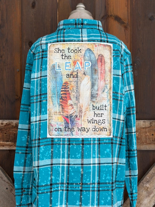 She Took The Leap Art Flannel- Ethereal Blue