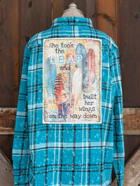 Thumbnail for She Took The Leap Art Flannel- Ethereal Blue