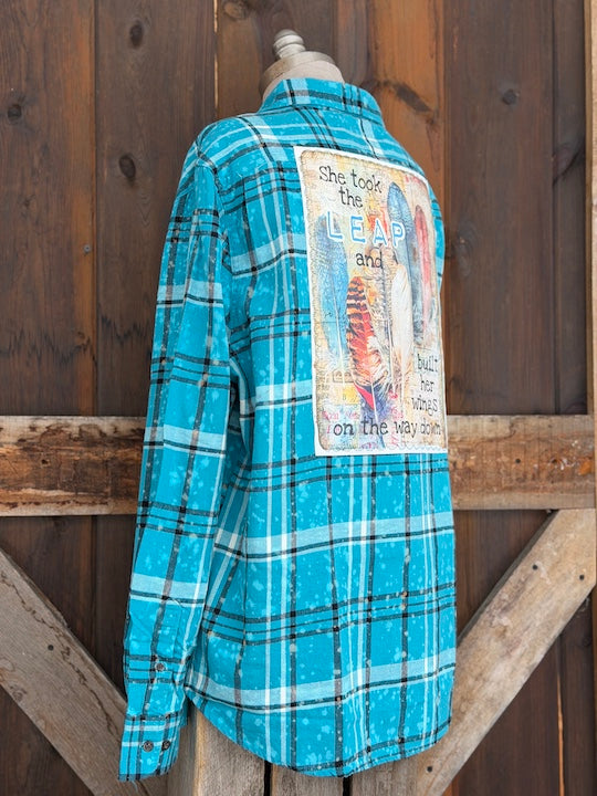 She Took The Leap Art Flannel- Ethereal Blue