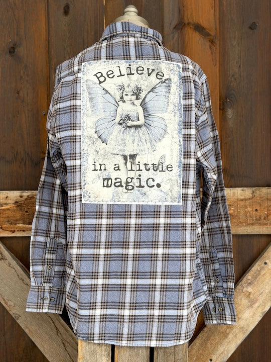 Believe in a Little Magic Art Flannel- Periwinkle Blue