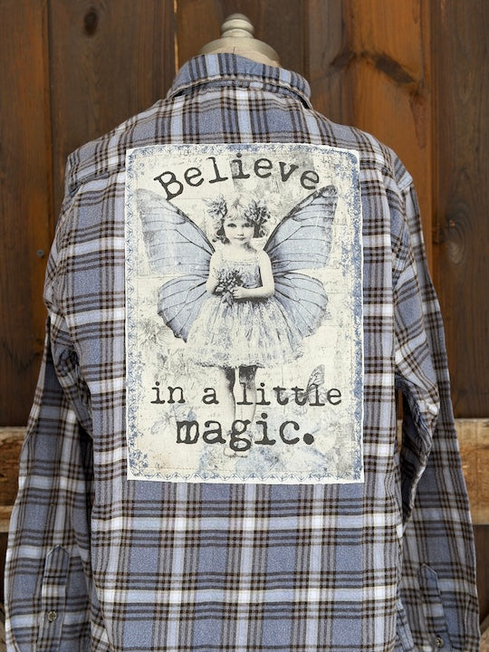 Believe in a Little Magic Art Flannel- Periwinkle Blue