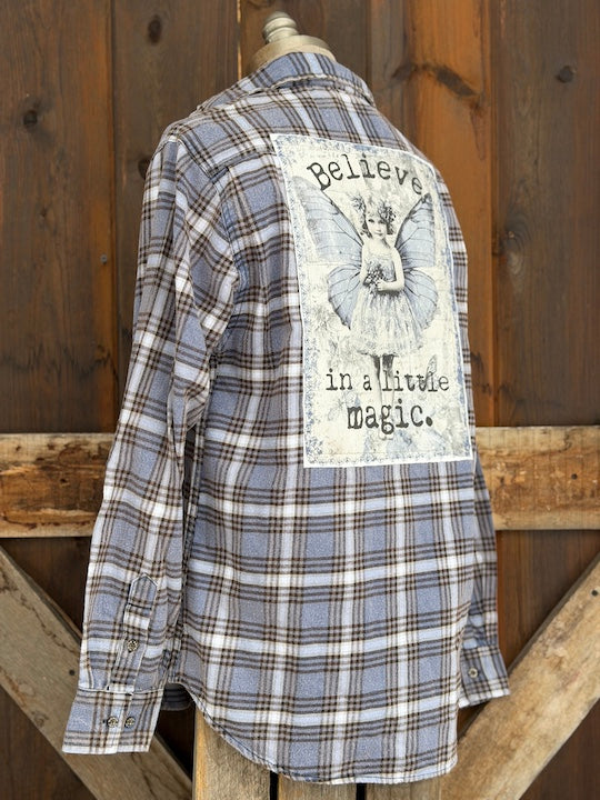 Believe in a Little Magic Art Flannel- Periwinkle Blue