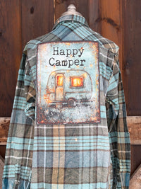 Thumbnail for Happy Camper Art Flannel- VINTAGE BLUE