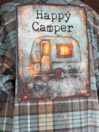 Thumbnail for Happy Camper Art Flannel- VINTAGE BLUE