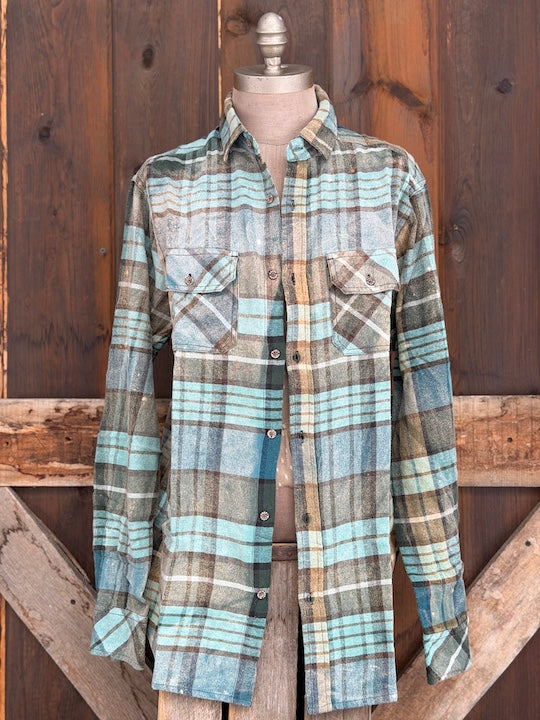 Happy Camper Art Flannel- VINTAGE BLUE