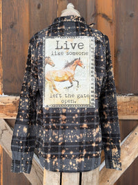 Thumbnail for Live like someone left the gate open Art Flannel- Distressed Black