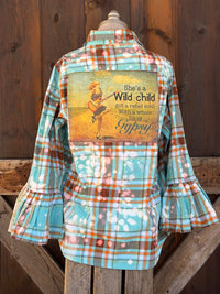 Thumbnail for Flared Sleeve Flannel- WILD CHILD
