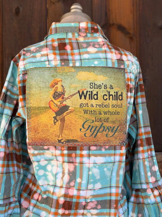 Flared Sleeve Flannel- WILD CHILD
