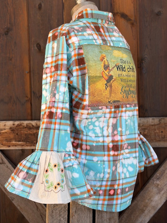 Flared Sleeve Flannel- WILD CHILD