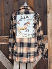 Thumbnail for Live like someone left the gate open Art Flannel- NEW Caramel Plaid