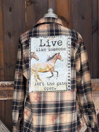 Thumbnail for Live like someone left the gate open Art Flannel- NEW Caramel Plaid