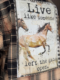Thumbnail for Live like someone left the gate open Art Flannel- NEW Caramel Plaid
