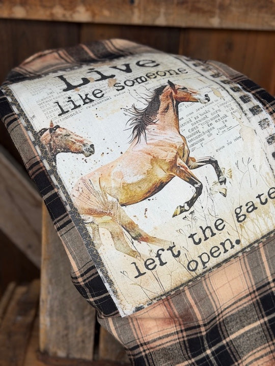 Live like someone left the gate open Art Flannel- NEW Caramel Plaid