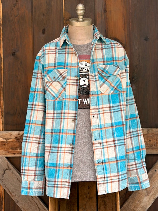 Smokey Bear Jeep Art Flannel - Distressed Lakes Blue