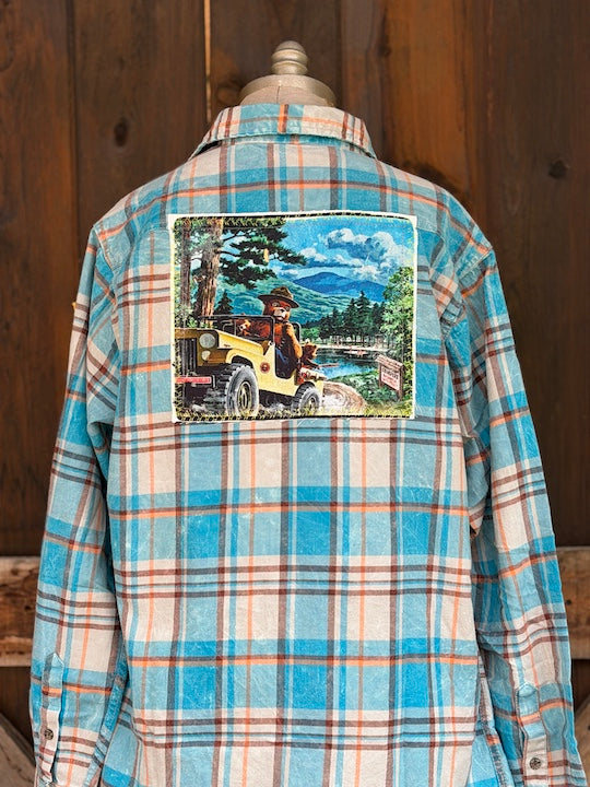 Smokey Bear Jeep Art Flannel - Distressed Lakes Blue