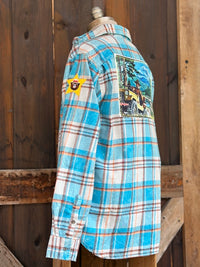 Thumbnail for Smokey Bear Jeep Art Flannel - Distressed Lakes Blue
