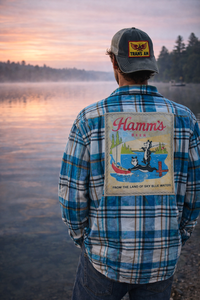 Thumbnail for Hamm's Sailboat Bear Art Flannel Distressed Lakes Blue