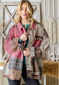 Thumbnail for Washed Cropped Courduroy Shacket- Berry