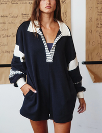 Thumbnail for Color-block Romper- Black/Cream