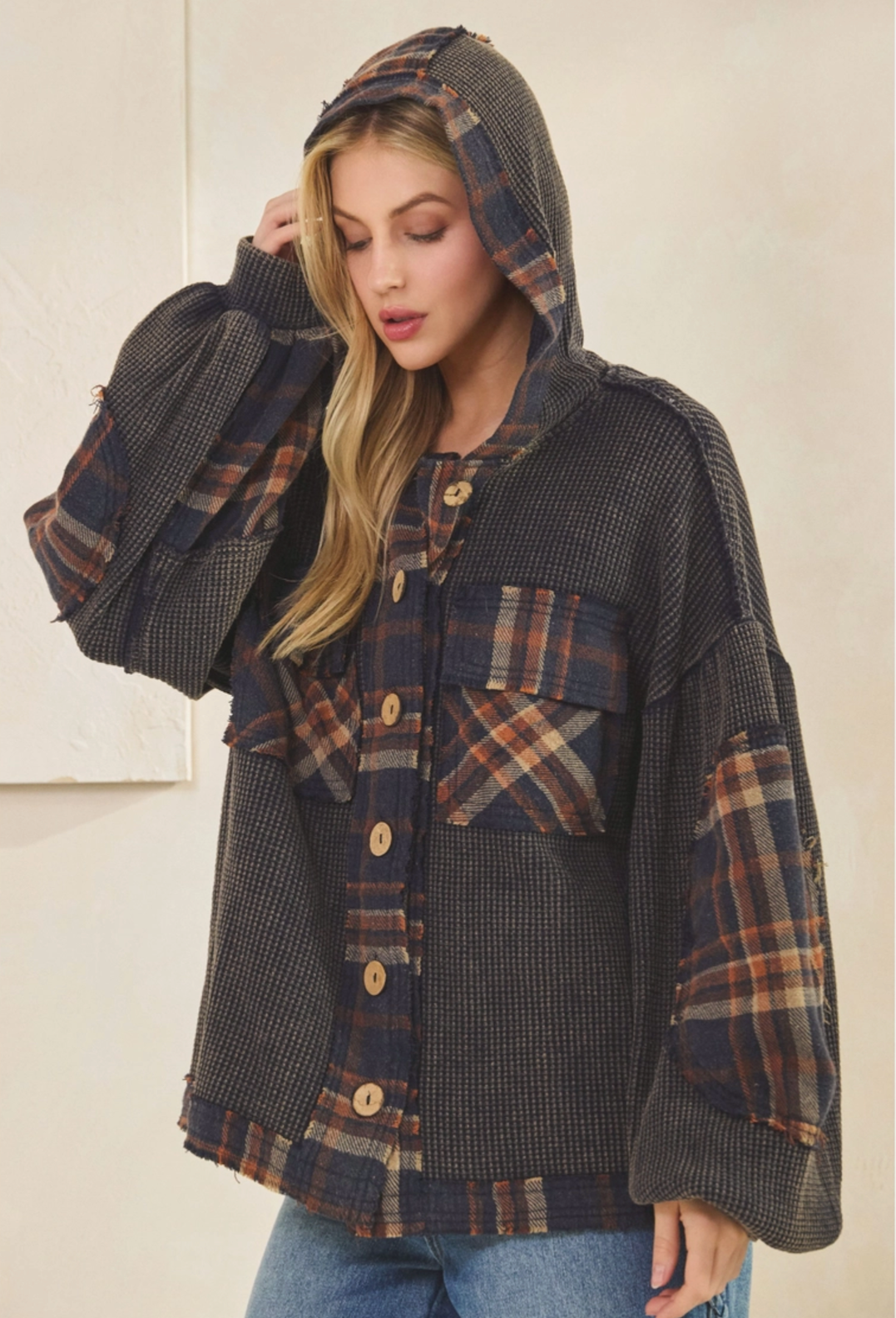 Waffle Knit & Plaid Shacket