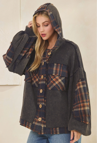 Thumbnail for Waffle Knit & Plaid Shacket