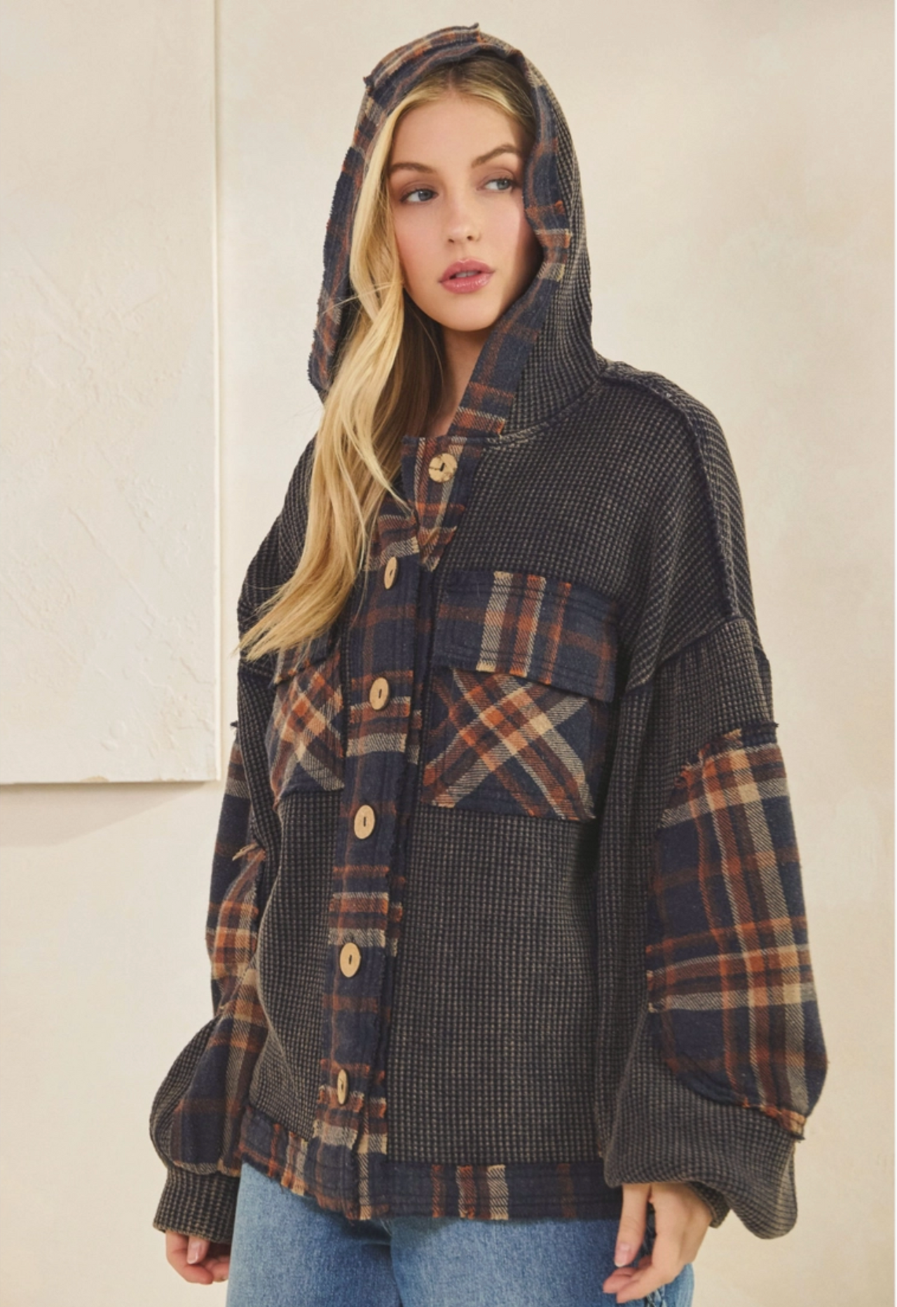 Waffle Knit & Plaid Shacket