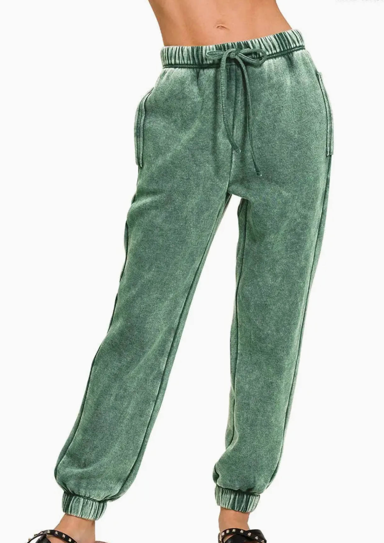 Pigment Washed Joggers- Emerald Green