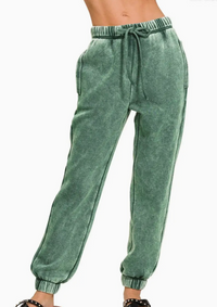 Thumbnail for Pigment Washed Joggers- Emerald Green